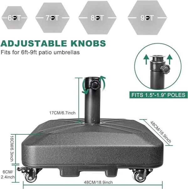 Patio Umbrella Base Heavy Duty with Wheels Square Market Stand - Image 2